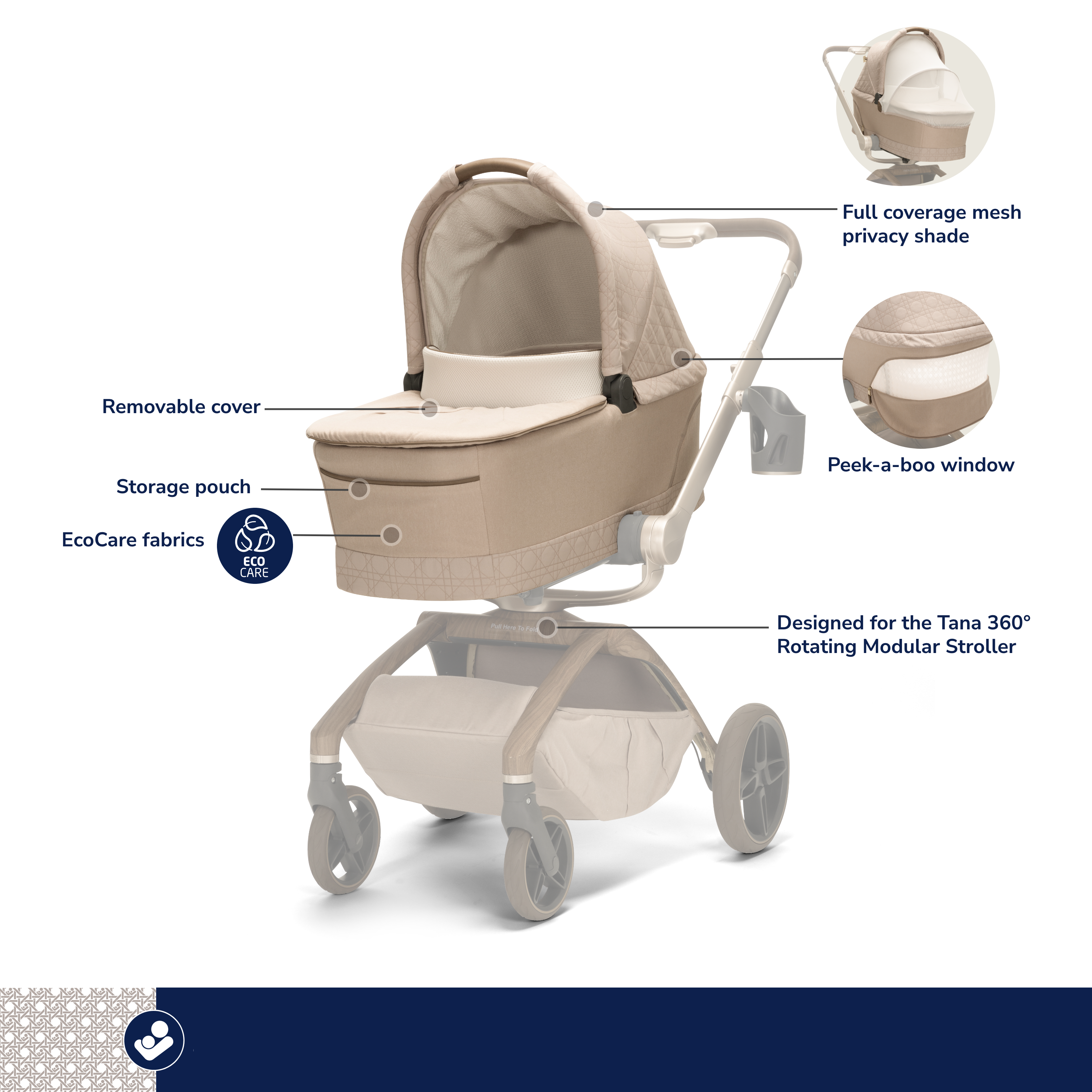 Tana 360° Rotating Modular Stroller with Carriage Accessory in Natural Heritage